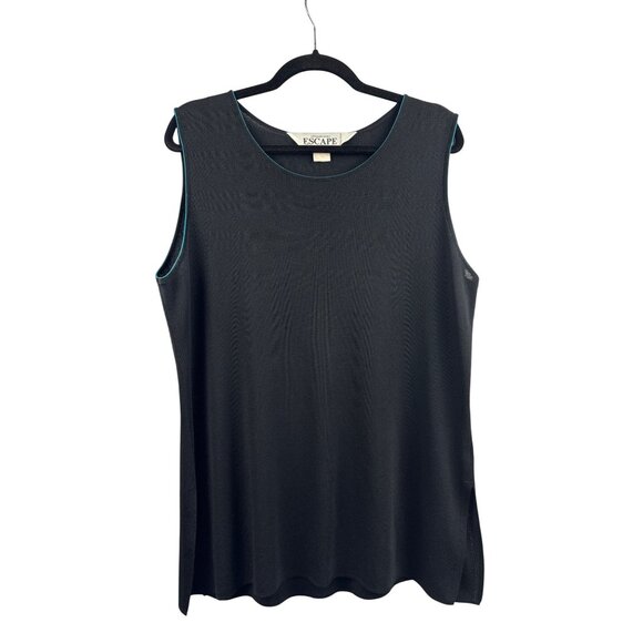 Women’s Howard Wolf Escape Size Large Black Sleeveless Blouse with Teal Stitchin - Picture 1 of 4